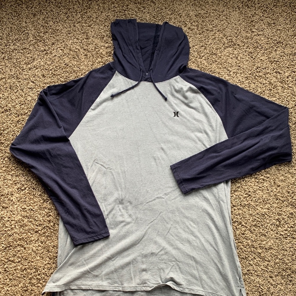 Hurley Men's Blue and Gray Raglan Hoodie